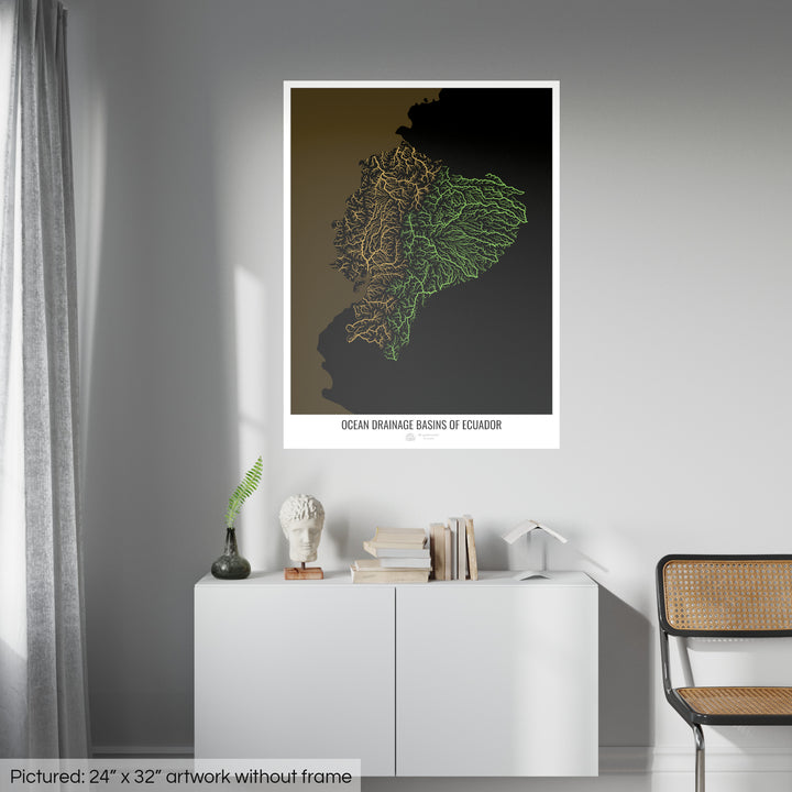 Ecuador - Ocean drainage basin map, black v2 - Fine Art Print
