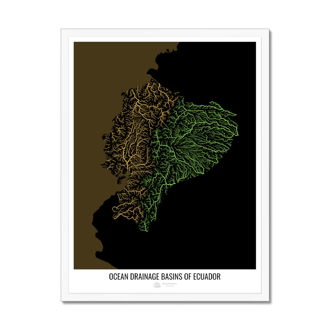 Ecuador - Ocean drainage basin map, black v2 - Framed Print