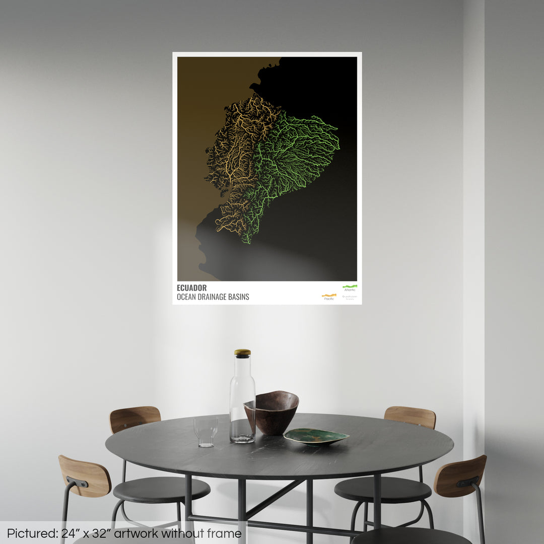 Ecuador - Ocean drainage basin map, black with legend v2 - Photo Art Print