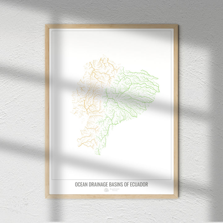 Ecuador - Ocean drainage basin map, white v1 - Photo Art Print