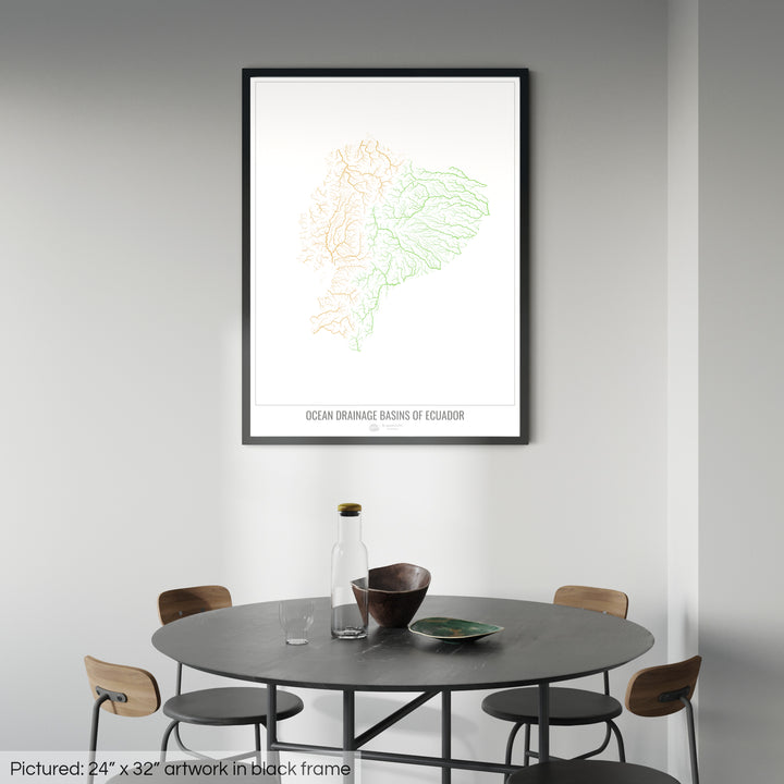 Ecuador - Ocean drainage basin map, white v1 - Framed Print