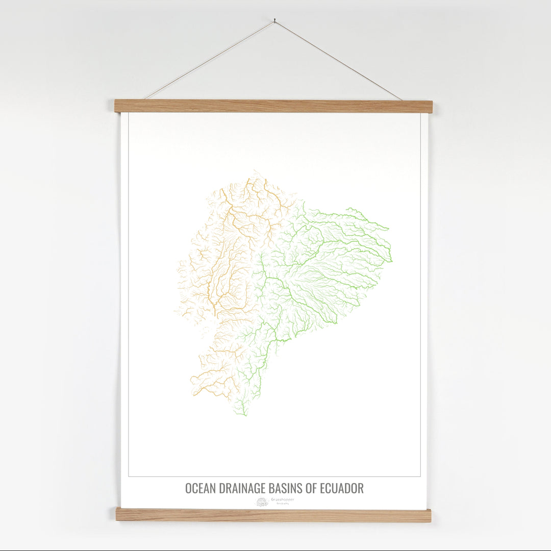 Ecuador - Ocean drainage basin map, white v1 - Fine Art Print with Hanger