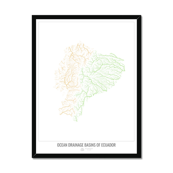 Ecuador - Ocean drainage basin map, white v1 - Framed Print