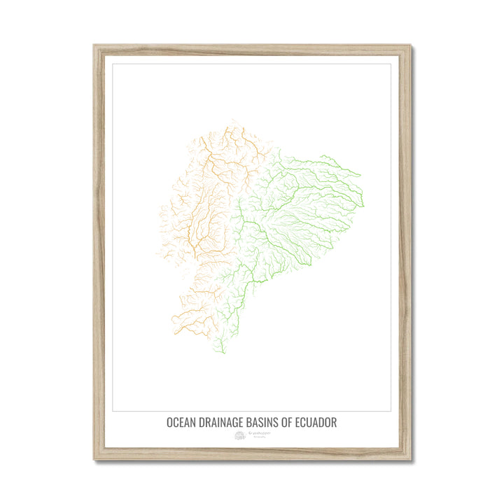 Ecuador - Ocean drainage basin map, white v1 - Framed Print