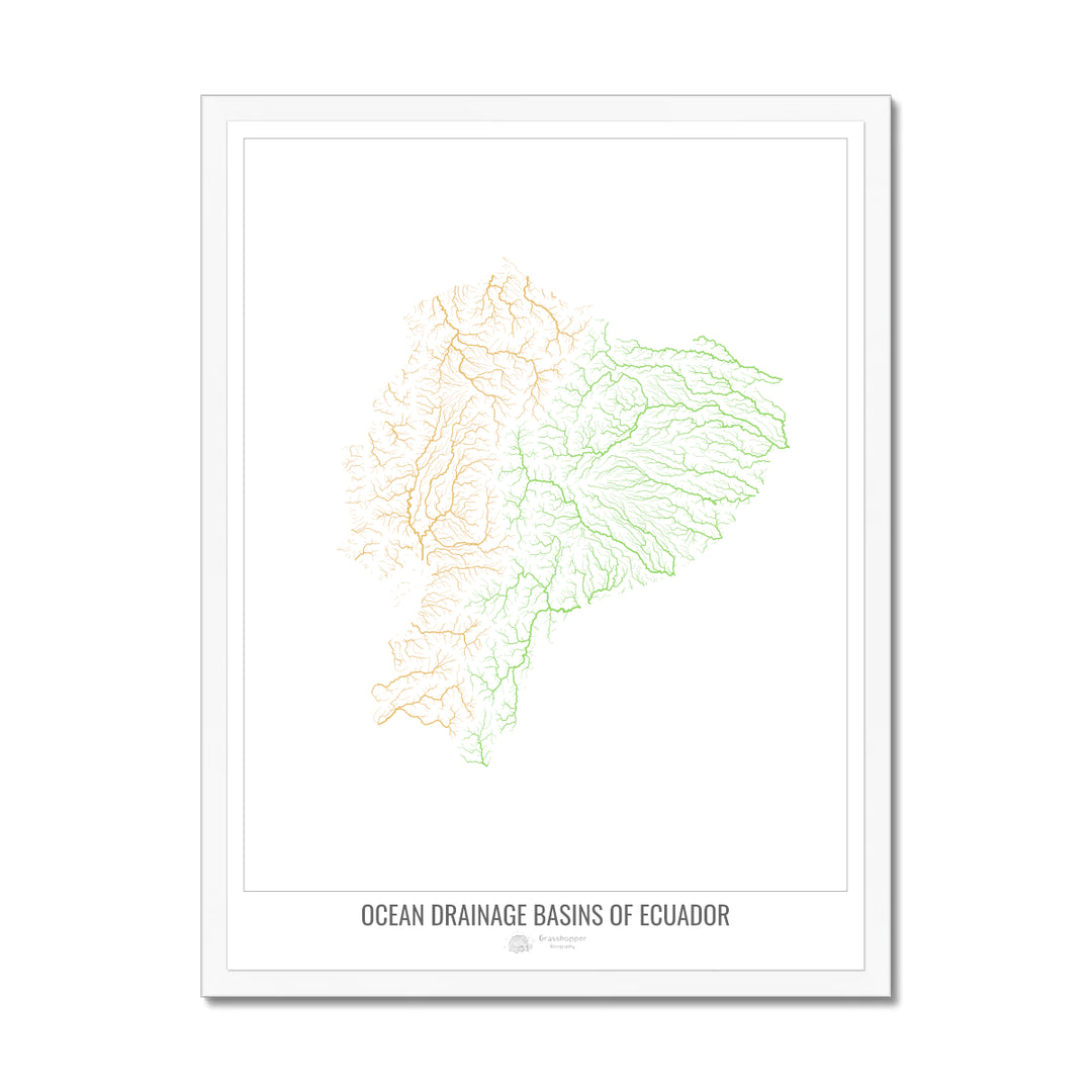 Ecuador - Ocean drainage basin map, white v1 - Framed Print