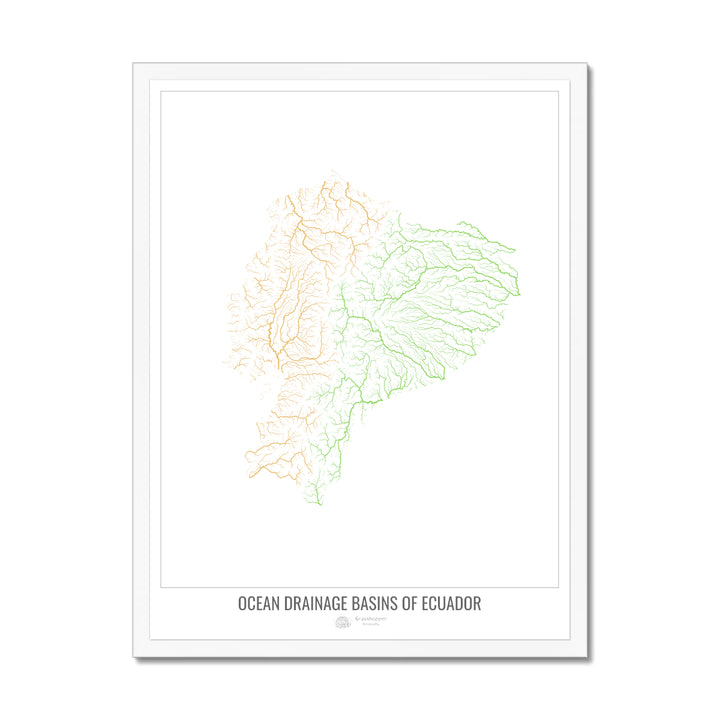 Ecuador - Ocean drainage basin map, white v1 - Framed Print