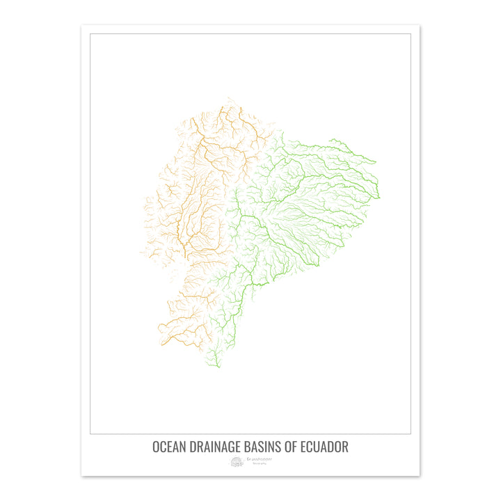 Ecuador - Ocean drainage basin map, white v1 - Fine Art Print