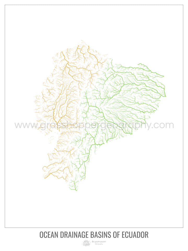 Ecuador - Ocean drainage basin map, white v1 - Fine Art Print