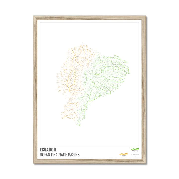 Ecuador - Ocean drainage basin map, white with legend v1 - Framed Print