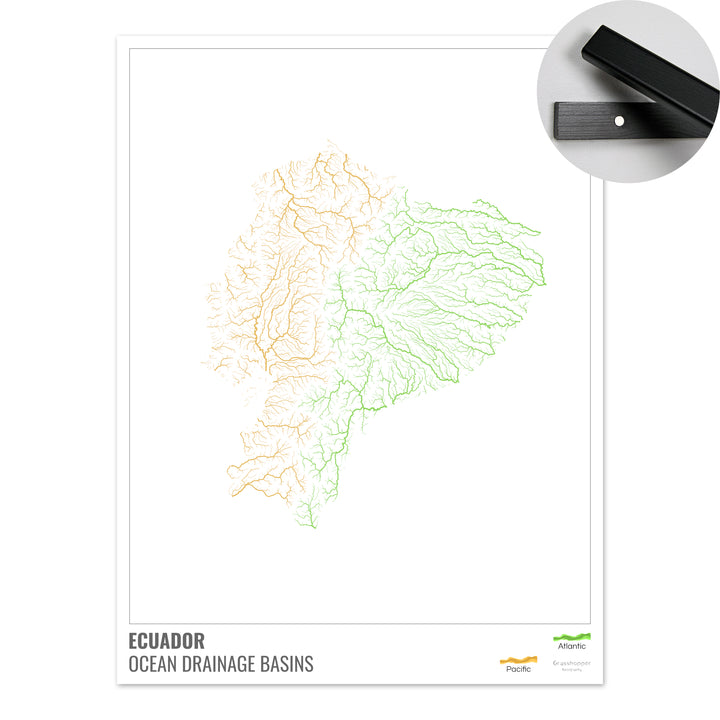 Ecuador - Ocean drainage basin map, white with legend v1 - Fine Art Print with Hanger
