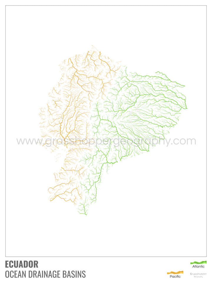 Ecuador - Ocean drainage basin map, white with legend v1 - Fine Art Print
