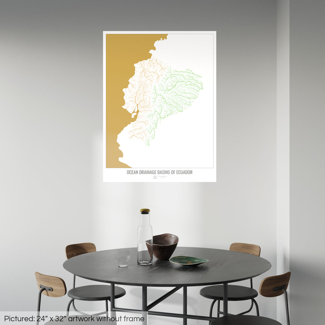 Ecuador - Ocean drainage basin map, white v2 - Fine Art Print