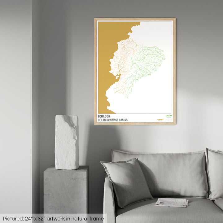 Ecuador - Ocean drainage basin map, white with legend v2 - Framed Print