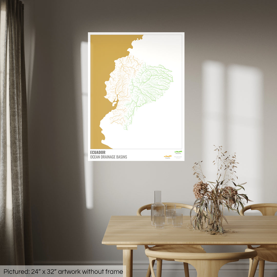 Ecuador - Ocean drainage basin map, white with legend v2 - Fine Art Print