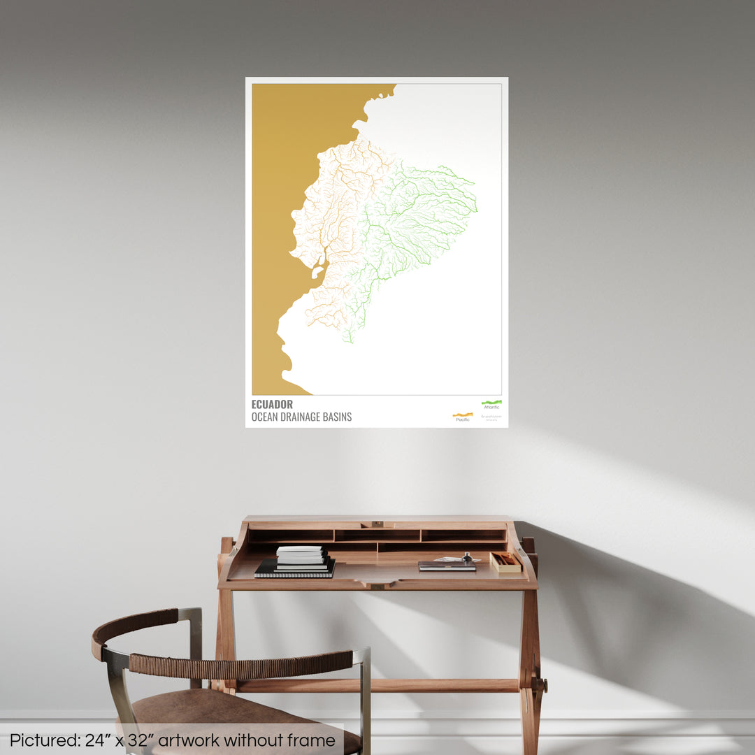 Ecuador - Ocean drainage basin map, white with legend v2 - Photo Art Print