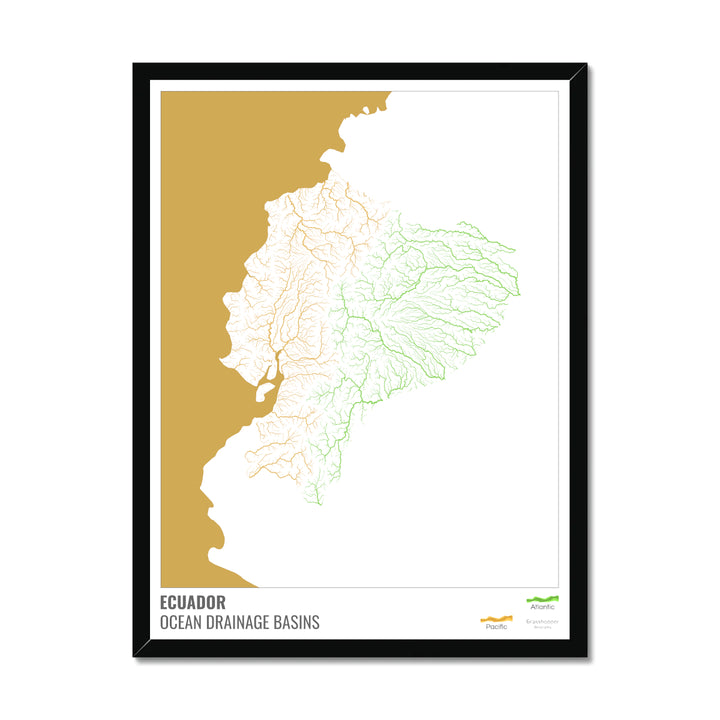 Ecuador - Ocean drainage basin map, white with legend v2 - Framed Print