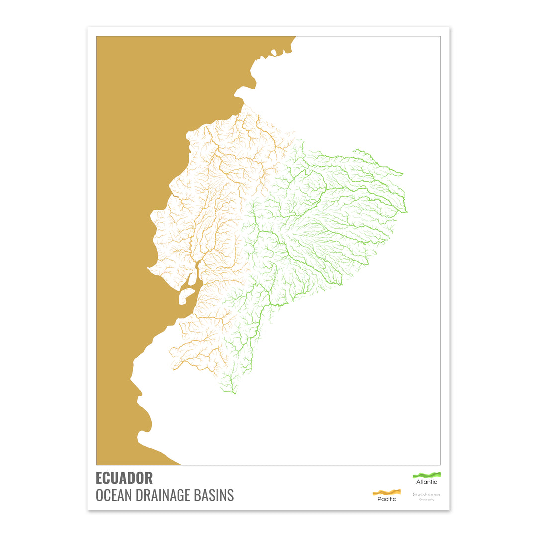 Ecuador - Ocean drainage basin map, white with legend v2 - Fine Art Print