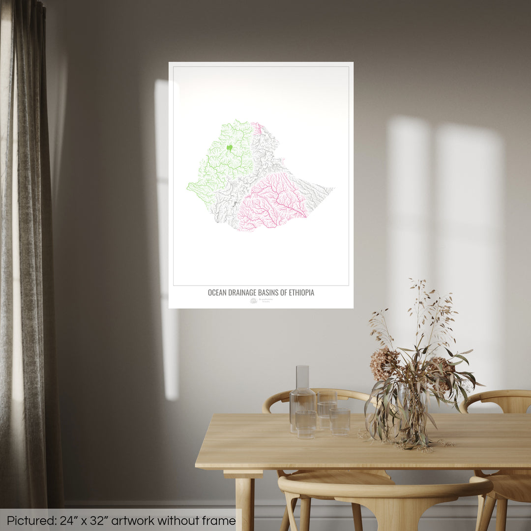 Ethiopia - Ocean drainage basin map, white v1 - Photo Art Print