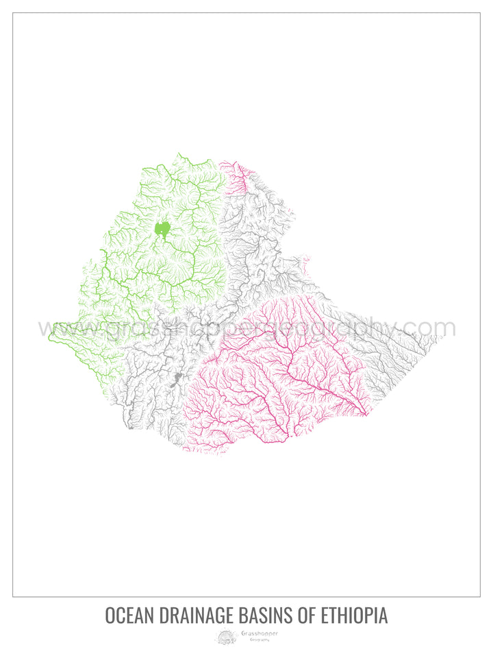 Äthiopien - Karte des Einzugsgebiets des Ozeans, weiß v1 - Fine Art Print