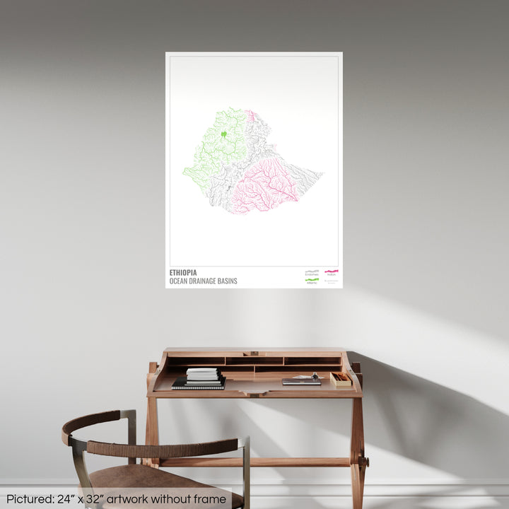 Etiópia - Mapa da bacia de drenagem oceânica, branco com legenda v1 - Impressão de belas artes