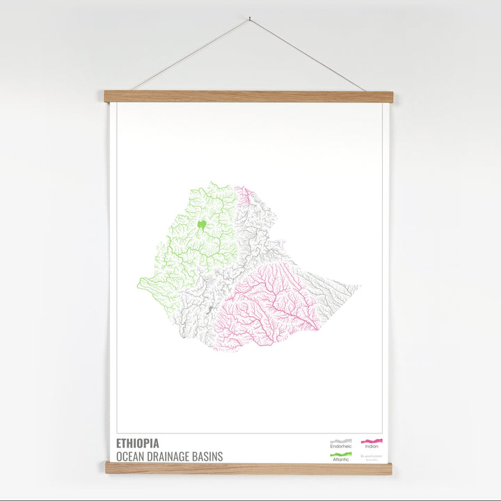 Ethiopia - Ocean drainage basin map, white with legend v1 - Fine Art Print with Hanger