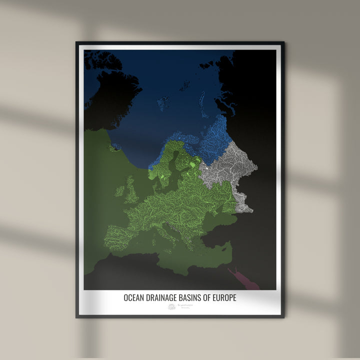 Europe - Ocean drainage basin map, black v2 - Fine Art Print