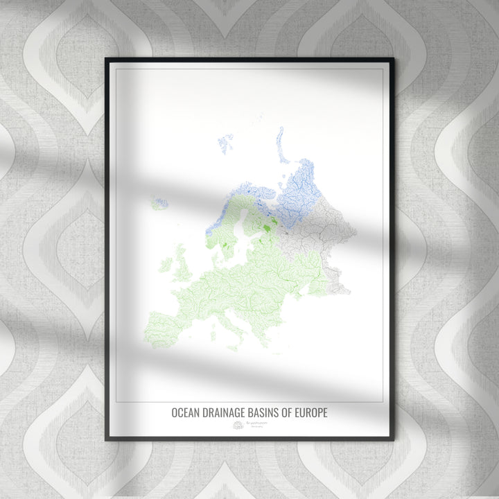 Europe - Ocean drainage basin map, white v1 - Fine Art Print