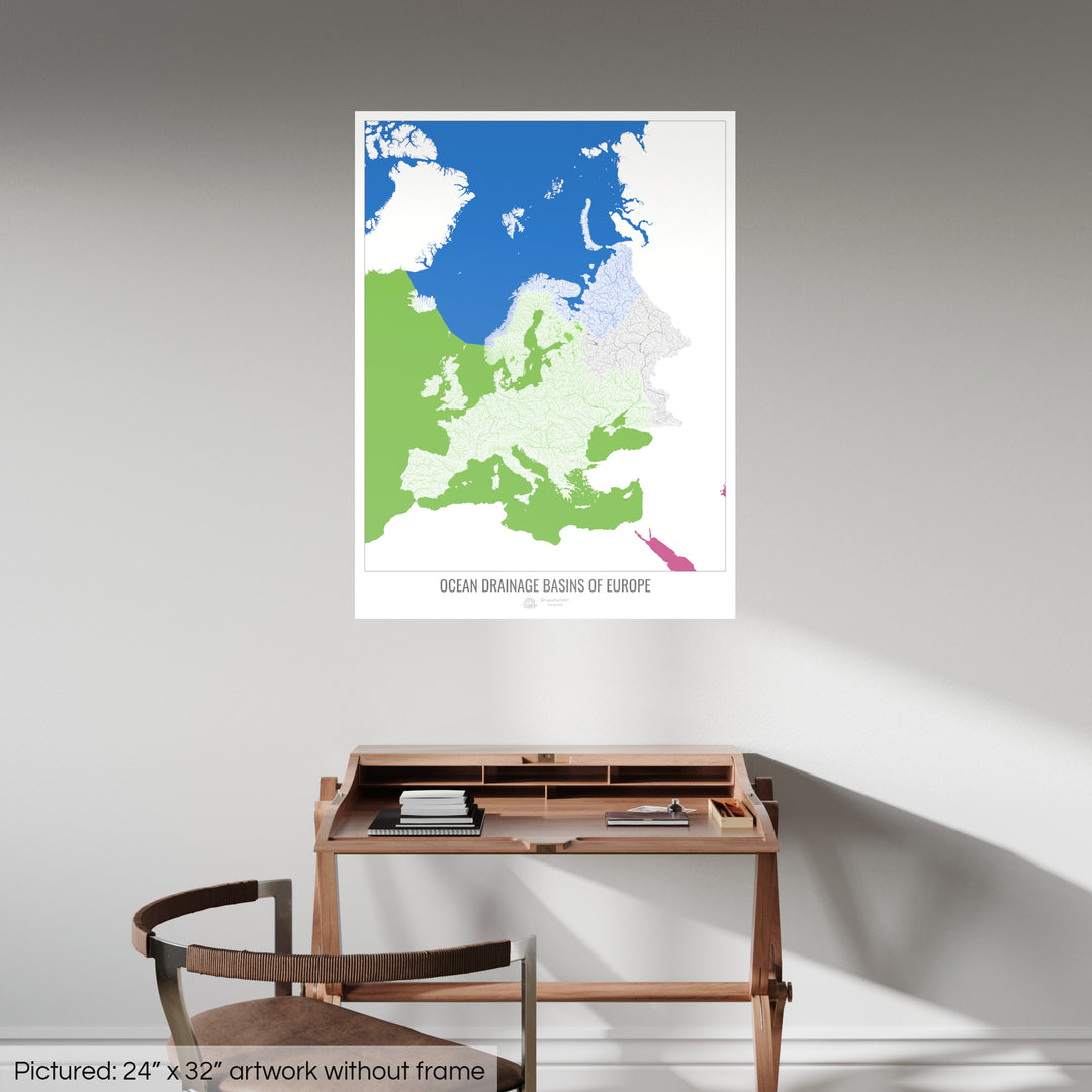 Europe - Ocean drainage basin map, white v2 - Fine Art Print