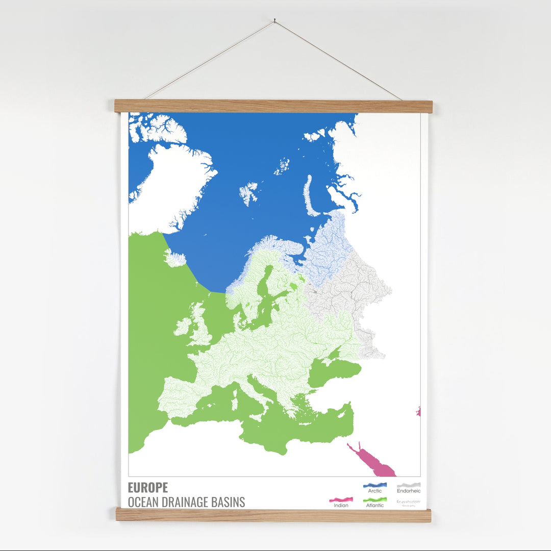 Europe - Ocean drainage basin map, white with legend v2 - Fine Art Print with Hanger