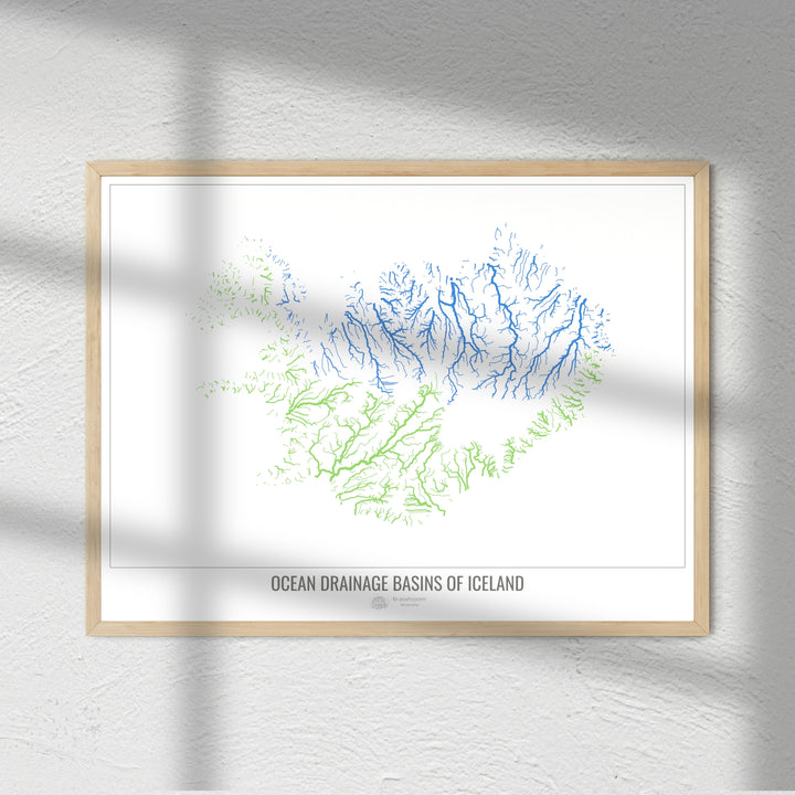 Iceland - Ocean drainage basin map, white v1 - Fine Art Print