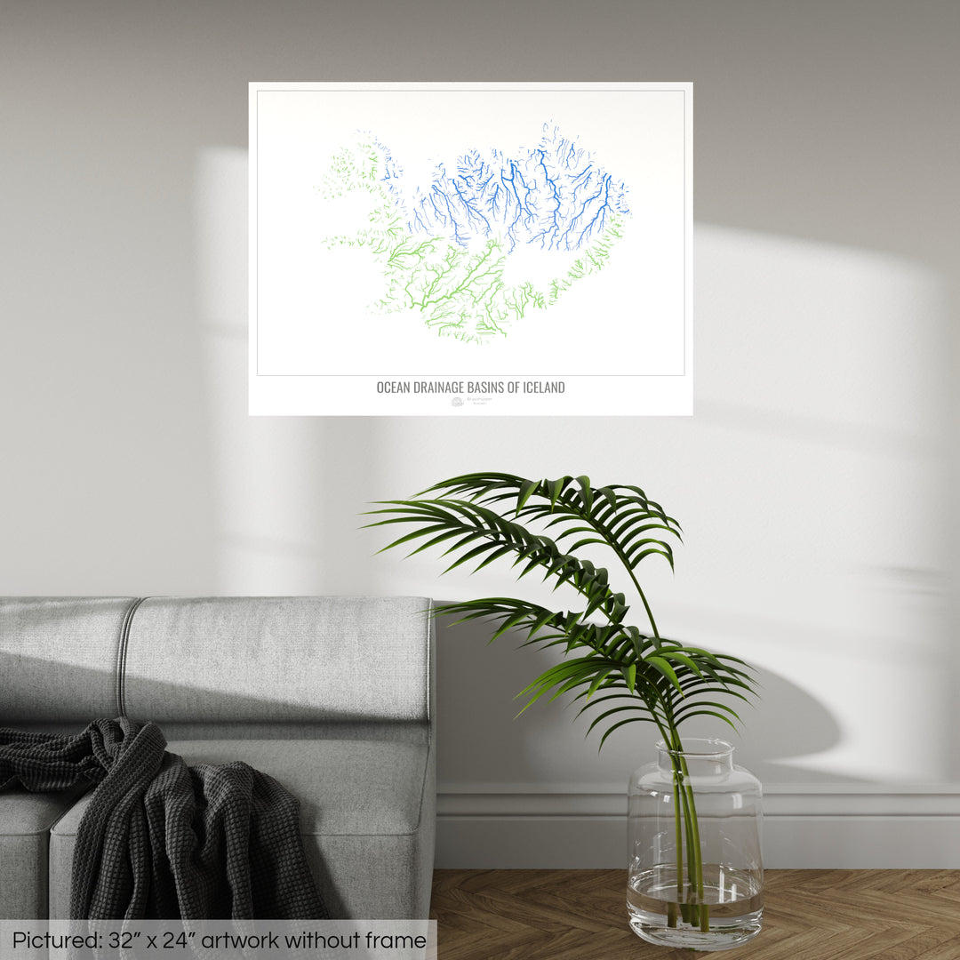 Iceland - Ocean drainage basin map, white v1 - Fine Art Print