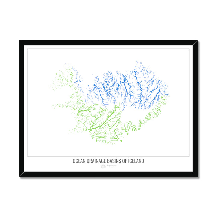 Iceland - Ocean drainage basin map, white v1 - Framed Print