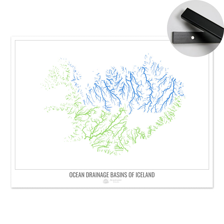 Iceland - Ocean drainage basin map, white v1 - Fine Art Print with Hanger