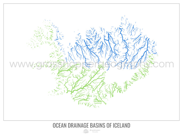 Iceland - Ocean drainage basin map, white v1 - Photo Art Print