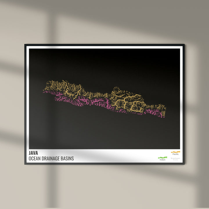 Java - Ocean drainage basin map, black with legend v1 - Photo Art Print