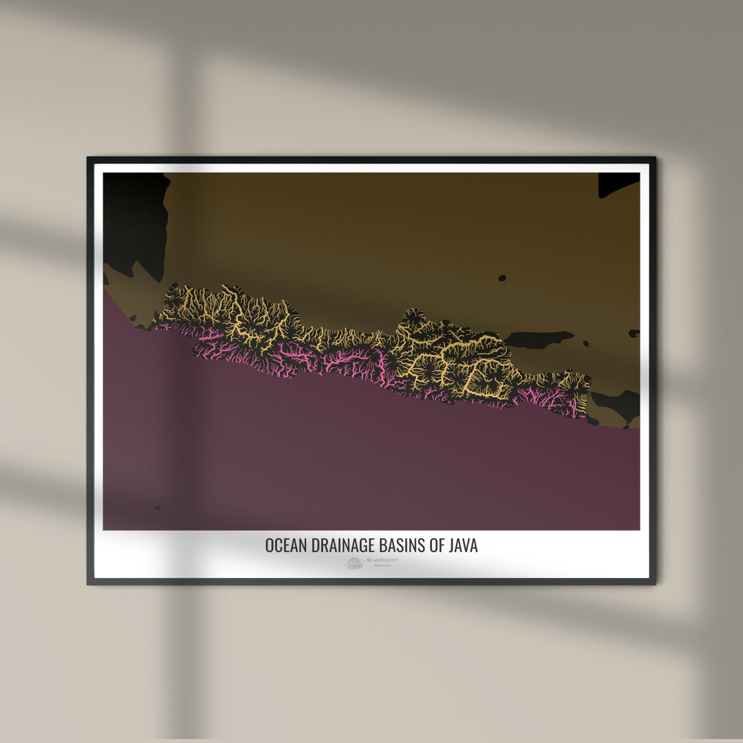 Java - Mapa da bacia de drenagem oceânica, preto v2 - Impressão de arte fotográfica
