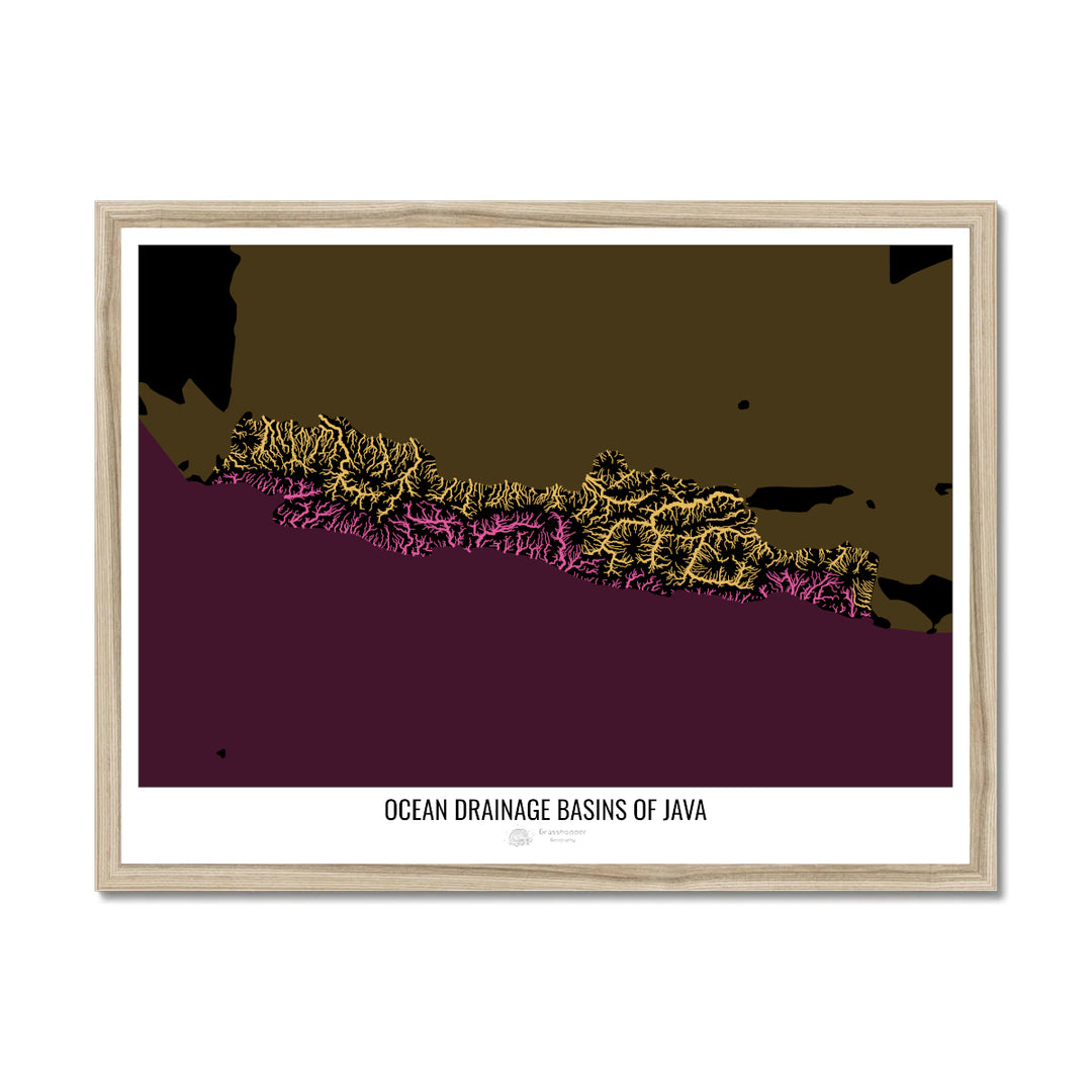 Java - Mapa da bacia de drenagem oceânica, preto v2 - Impressão emoldurada