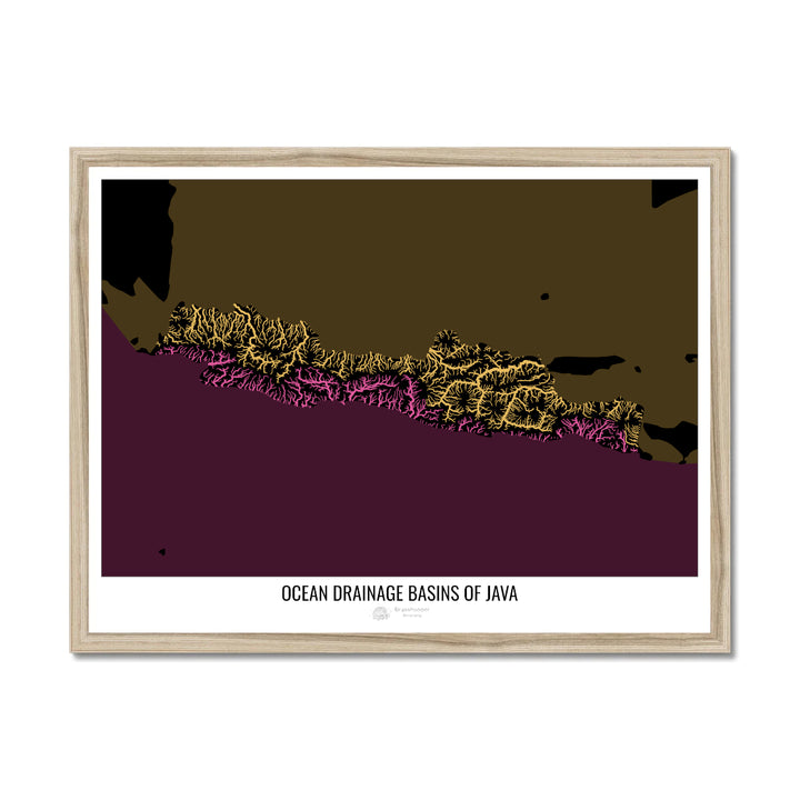 Java - Mapa da bacia de drenagem oceânica, preto v2 - Impressão emoldurada
