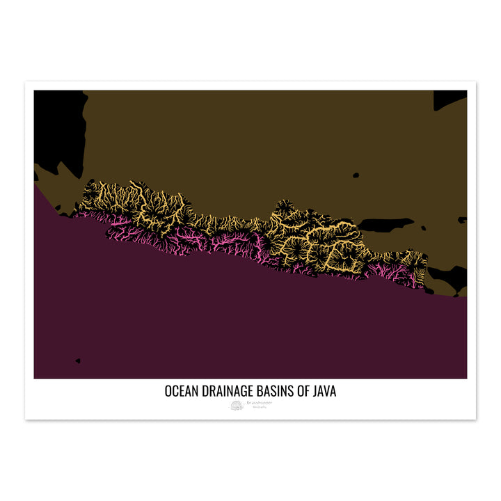 Java - Mapa da bacia de drenagem oceânica, preto v2 - Impressão de arte fotográfica