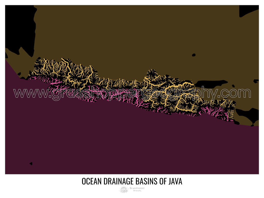 Java - Mapa da bacia de drenagem oceânica, preto v2 - Impressão de arte fotográfica