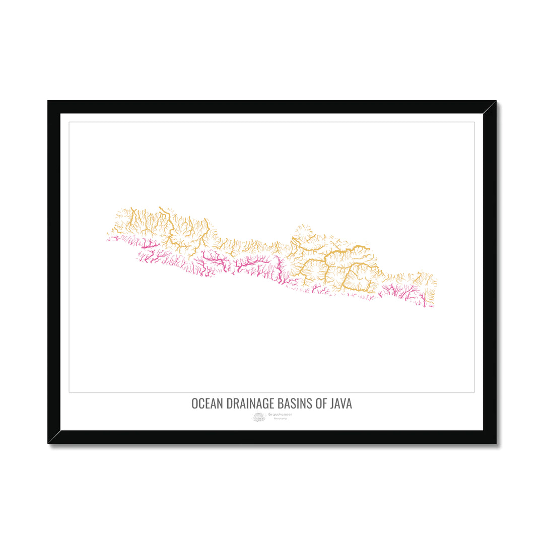 Java - Ocean drainage basin map, white v1 - Framed Print