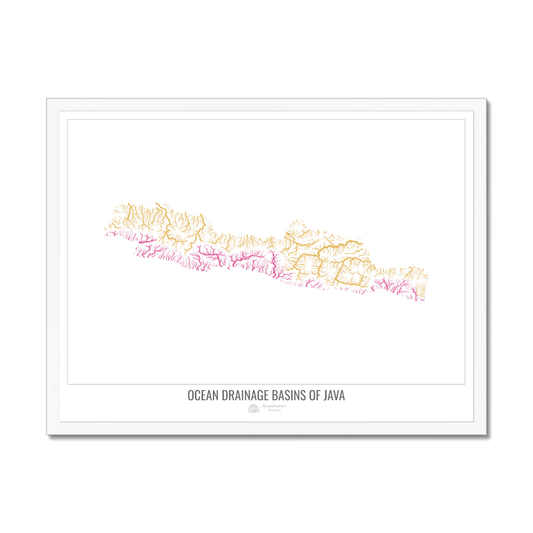 Java - Ocean drainage basin map, white v1 - Framed Print