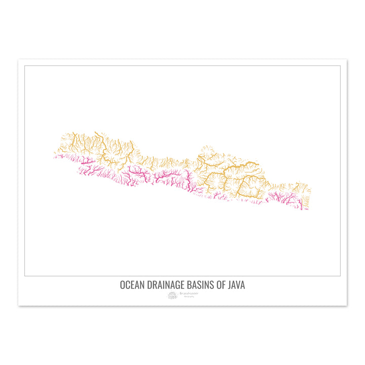 Java - Mapa da bacia de drenagem oceânica, branco v1 - Impressão de belas artes