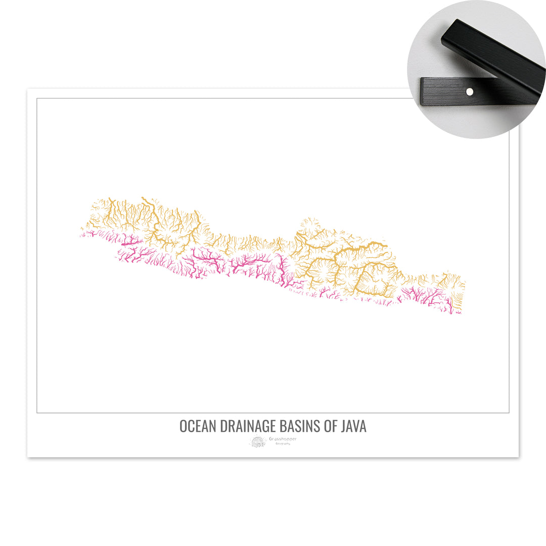 Java - Ocean drainage basin map, white v1 - Fine Art Print with Hanger