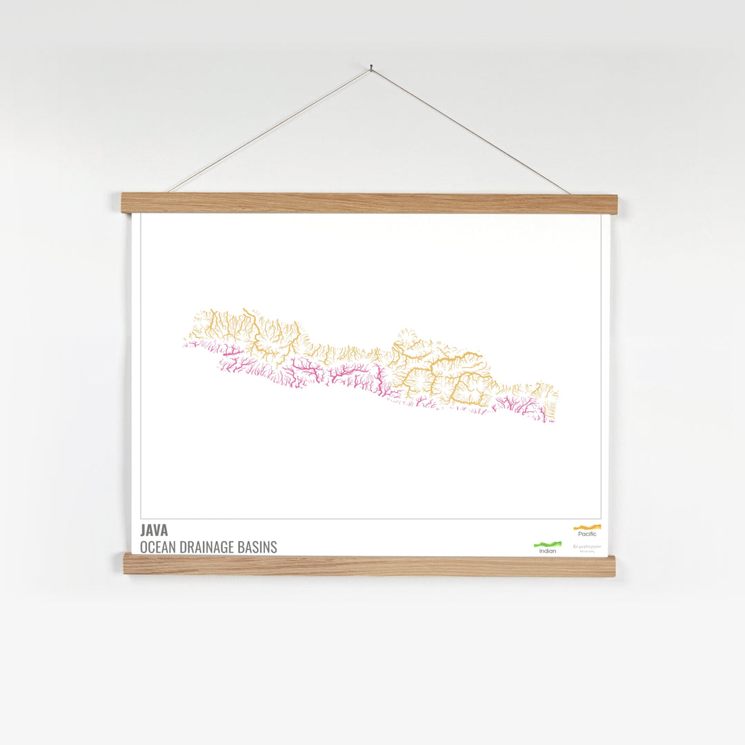 Java - Ocean drainage basin map, white with legend v1 - Fine Art Print with Hanger