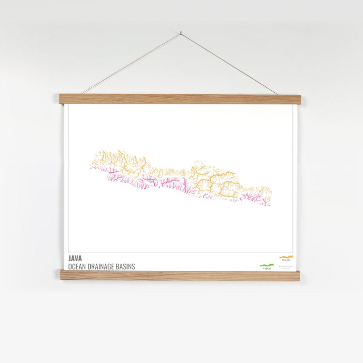 Java - Ocean drainage basin map, white with legend v1 - Fine Art Print with Hanger