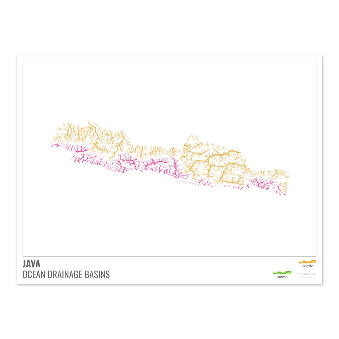 Java - 海洋流域盆地地图，白色带图例 v1 - 摄影艺术印刷