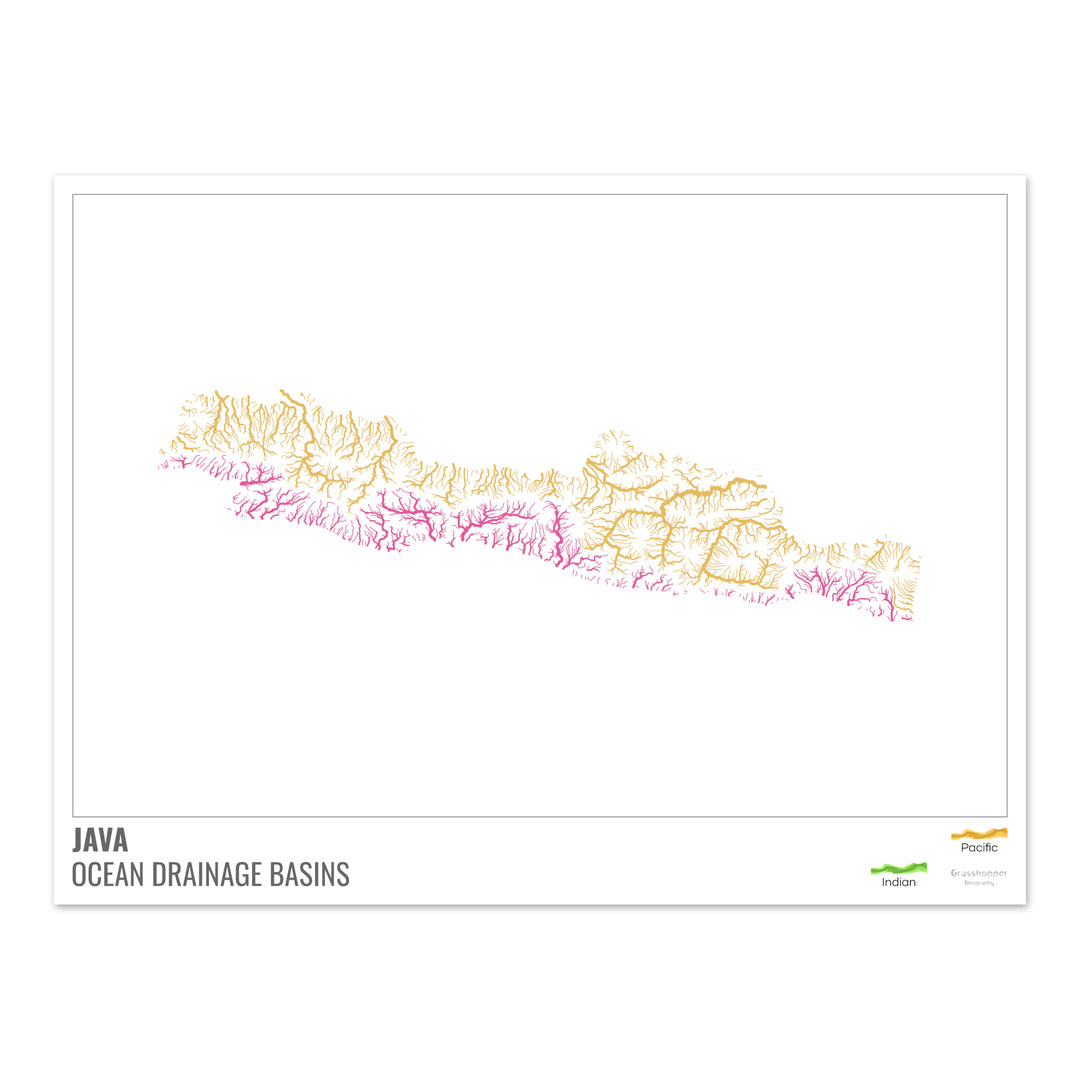 Java - Mapa de la cuenca de drenaje oceánico, blanco con leyenda v1 - Impresión fotográfica