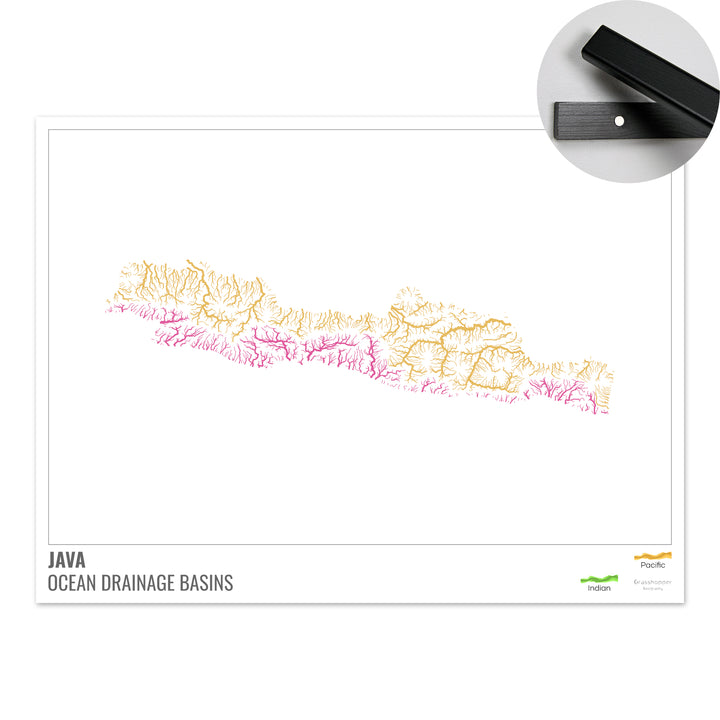 Java - Ocean drainage basin map, white with legend v1 - Fine Art Print with Hanger
