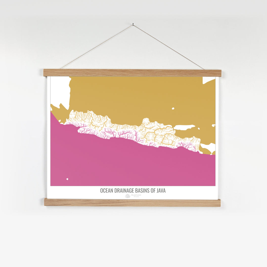 Java - Carte des bassins versants océaniques, blanc v2 - Tirage d'art avec cintre